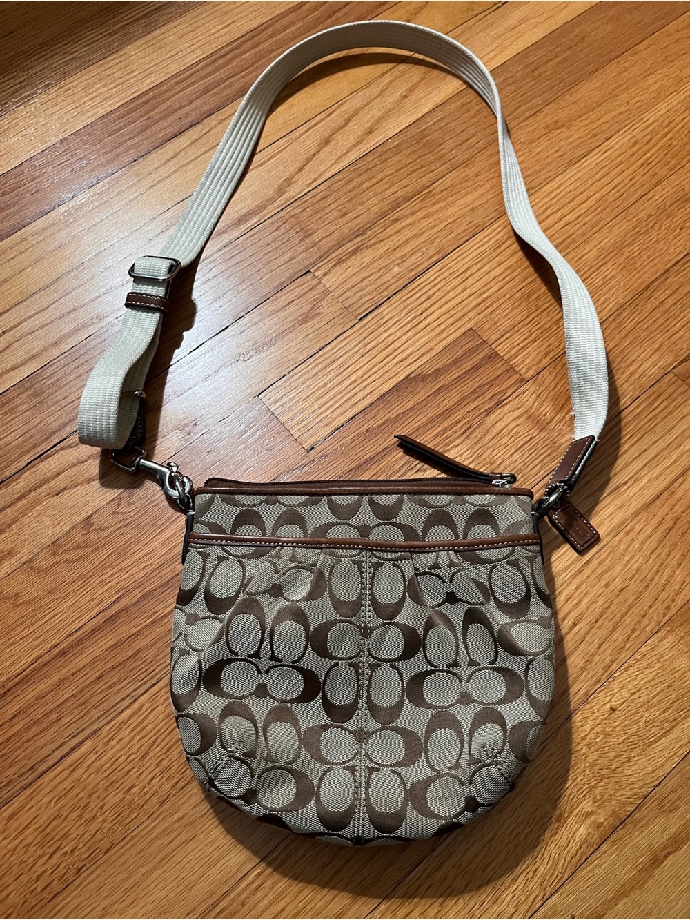 Vintage Coach Signature Crossbody Monogram Logo Brown Purse Fabric Canvas Strap